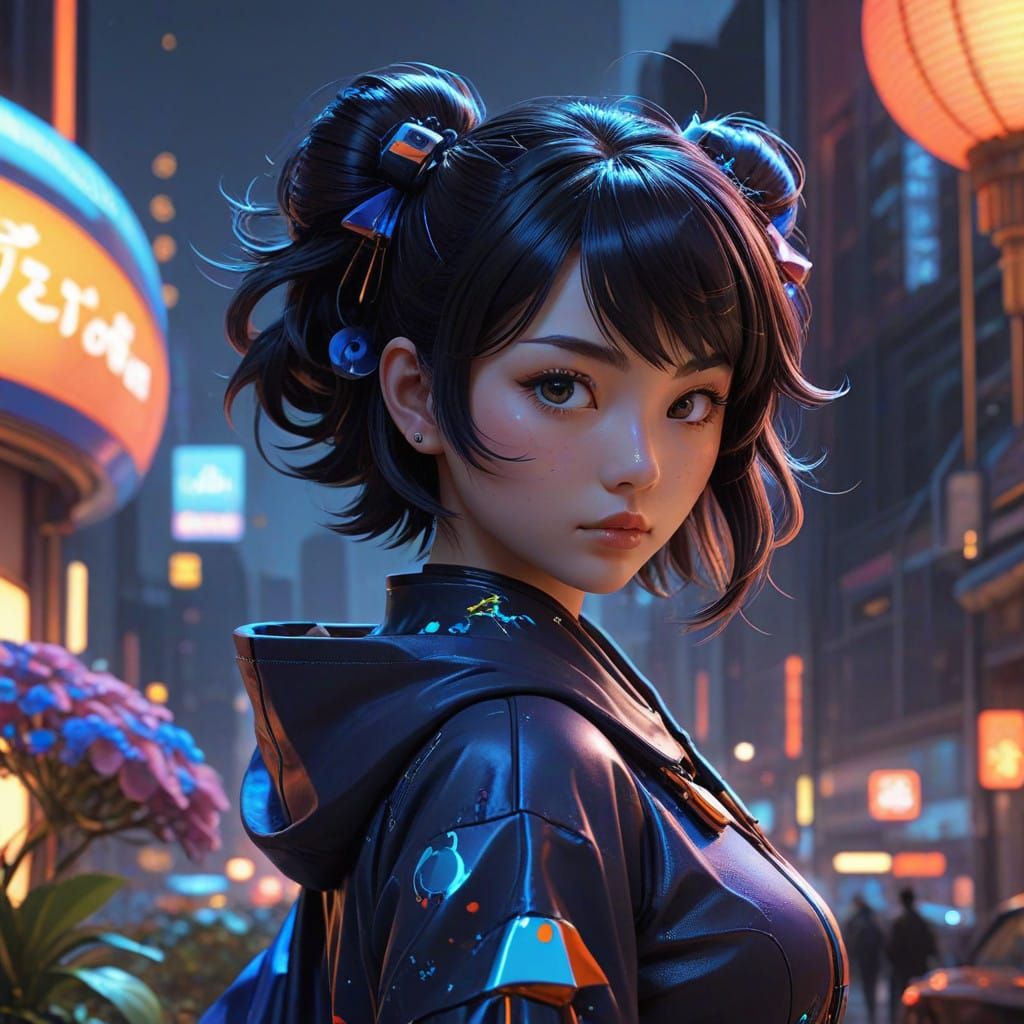 Surreal Cyberpunk Landscape in Vibrant Colors and Intricate...