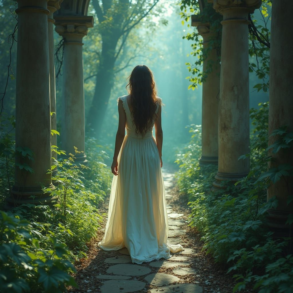 Spectral Scarlett in Bioluminescent Ruins: Pre-Raphaelite Pa...