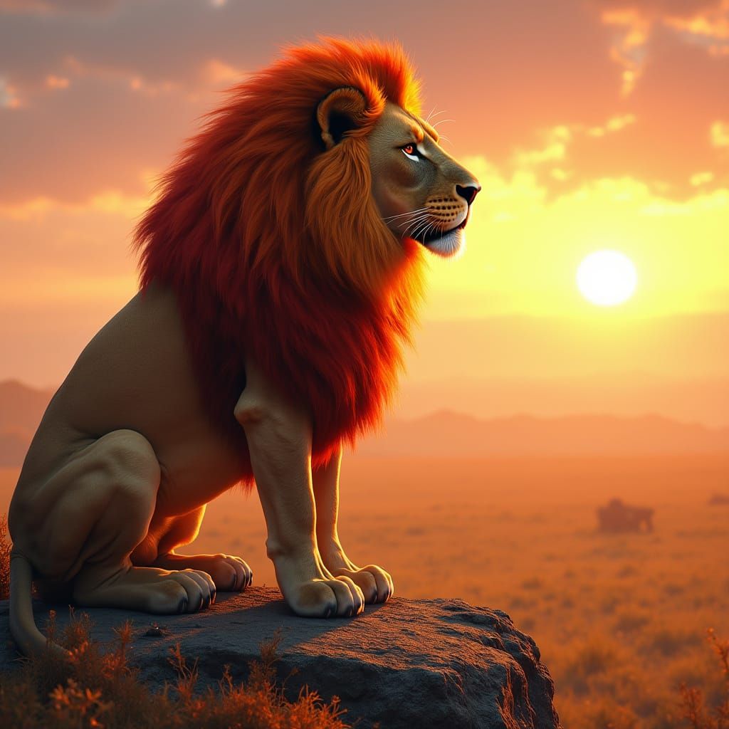 Majestic Lion with Fiery Mane on Savannah Overlook