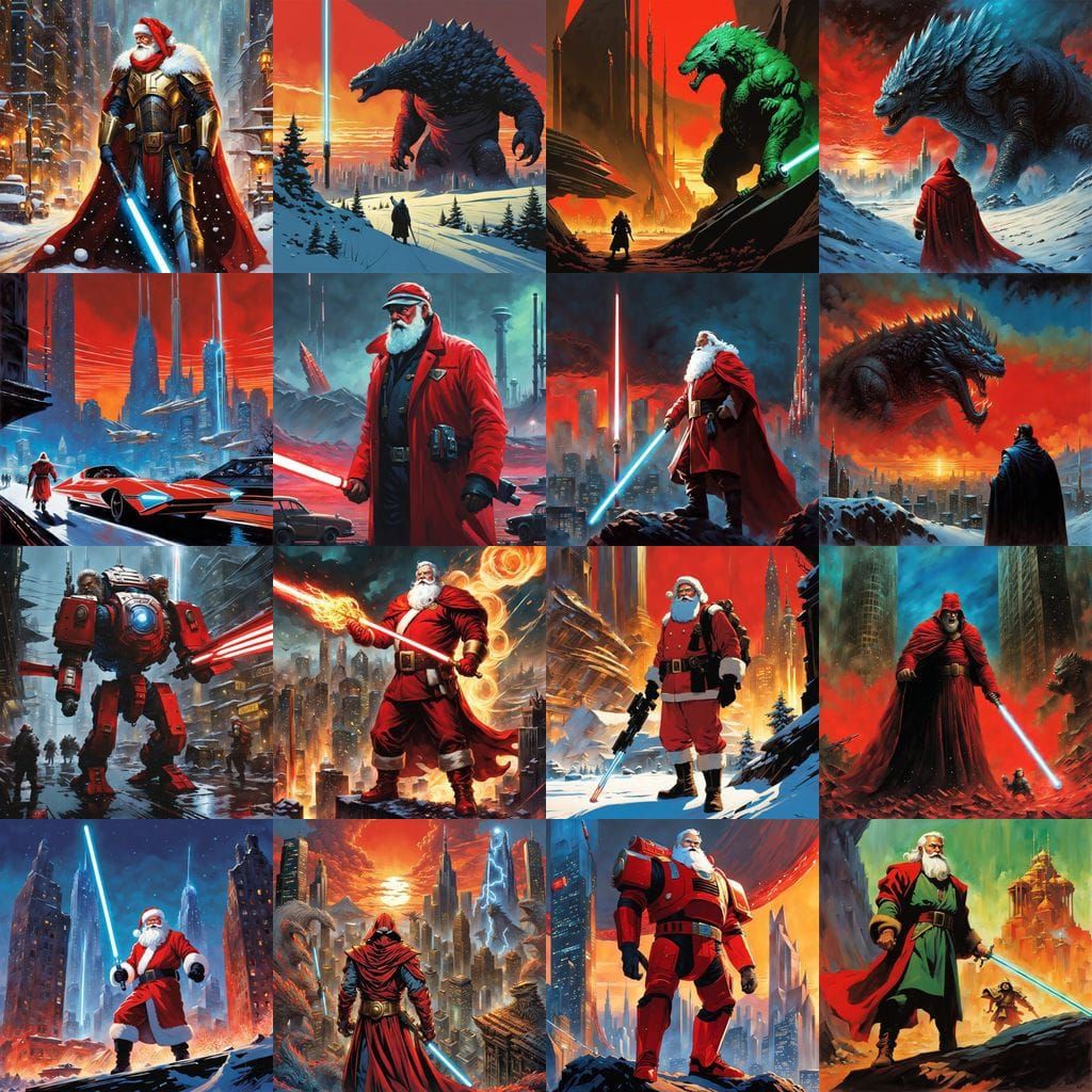 Santa Slices Godzilla with a Blazing Lightsaber