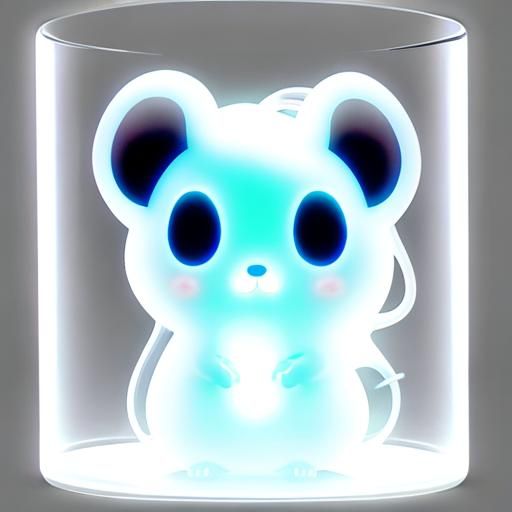 Bioluminescent Chibi Ghost Mouse in Digital Art Style