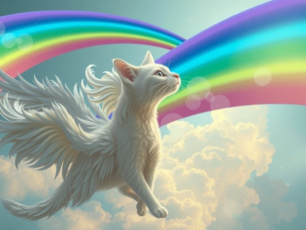 Cat with Angel Wings soars through Celestial Skies in Whimsi...