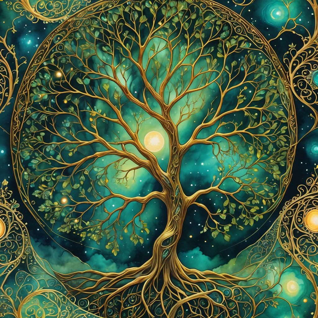Bioluminescent Tree of Life in Sci-Fi Style