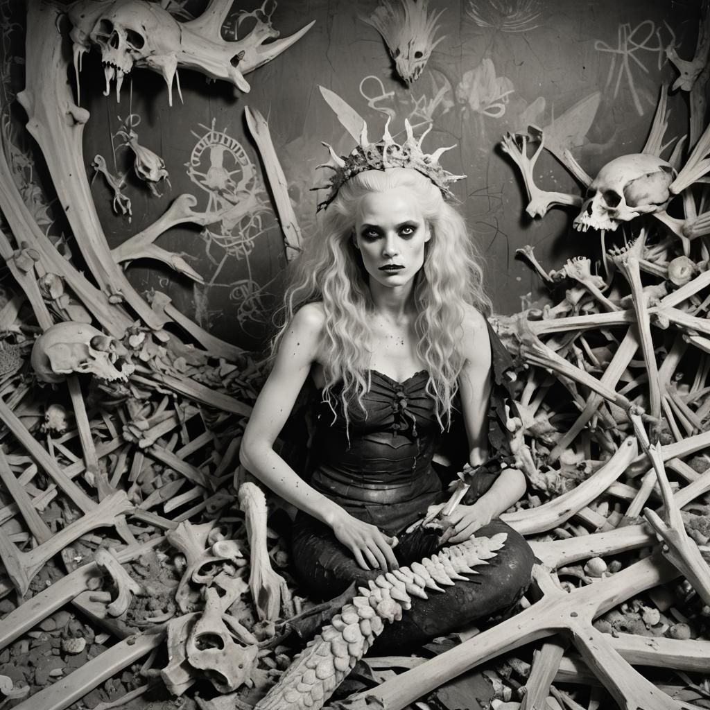 Gothic Mermaid in Stark Black and White