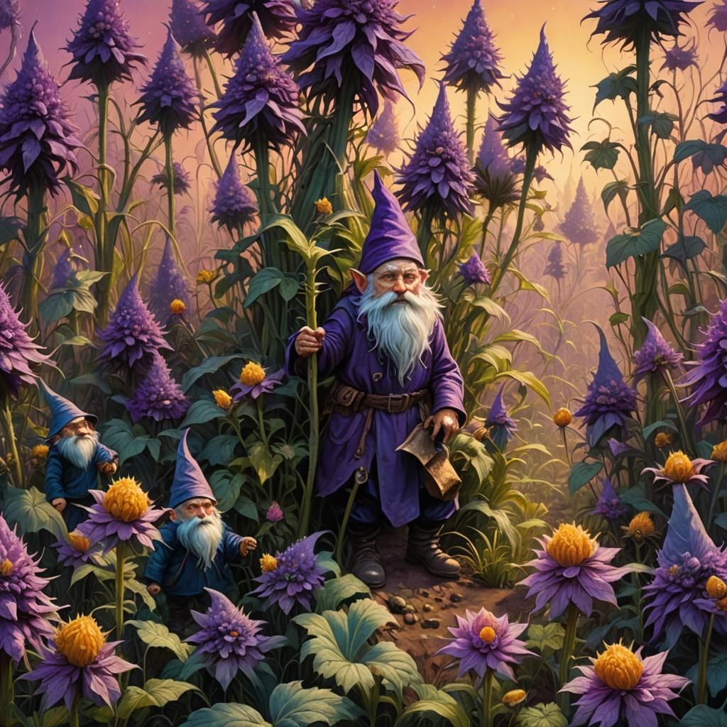 Gnomes Cultivating Giant Cannabis Field: Matte Painting
