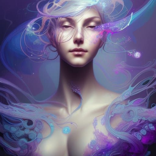 Iridescent Woman Portrait in Ink Flow Art Style