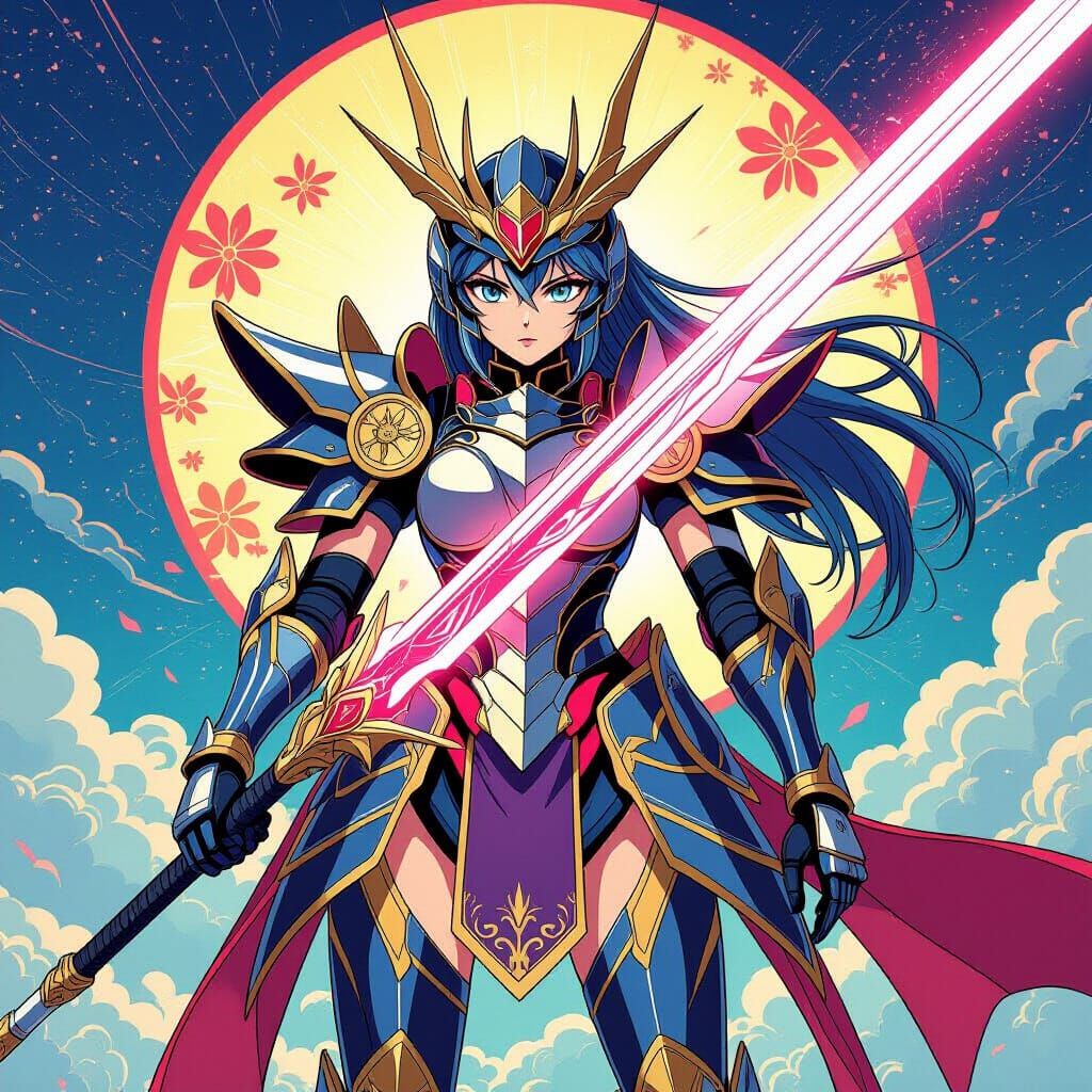 Mecha Knight Girl with Radiant Lance in Anime Style