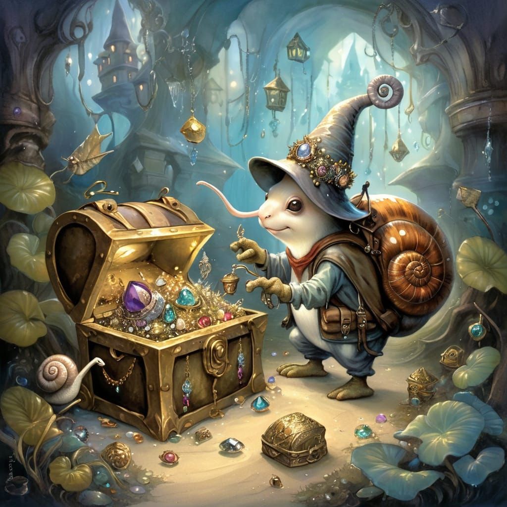 Enchanting Snail Adventurer Discovers Jewel Treasure