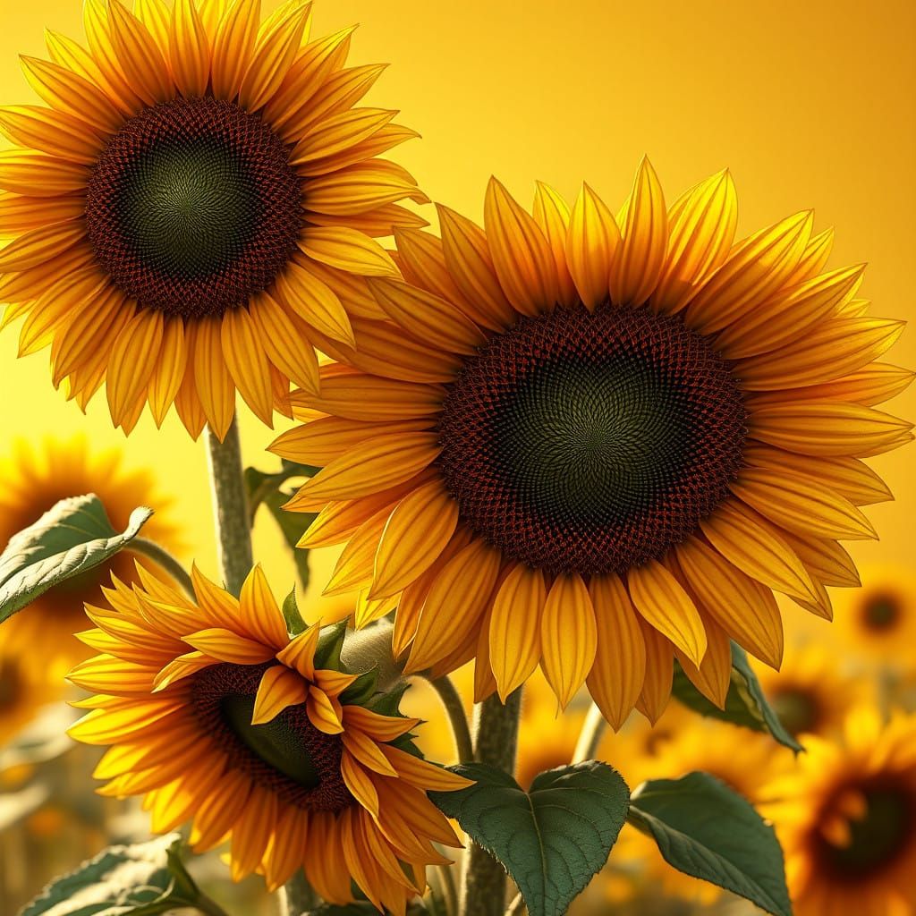 Vibrant Sunflowers in Golden Light with Subtle Imperfections