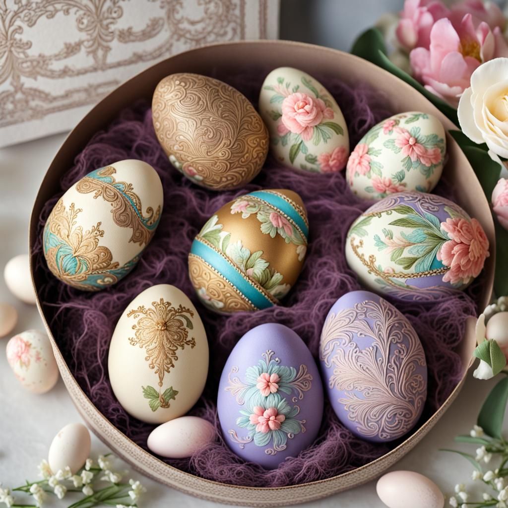 Handmade Easter Eggs in Decorated Box