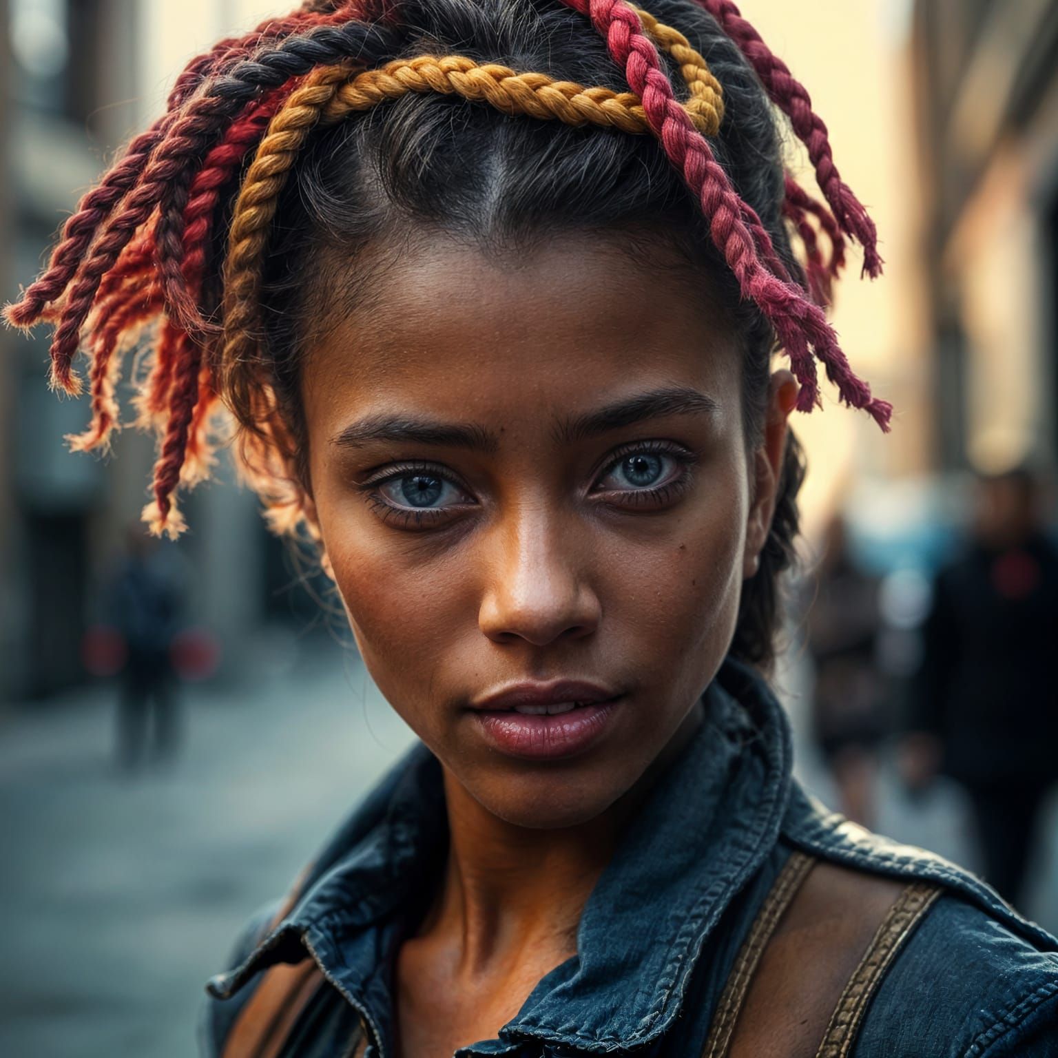 Portrait of a Woman in Vibrant, Multicolored Hair