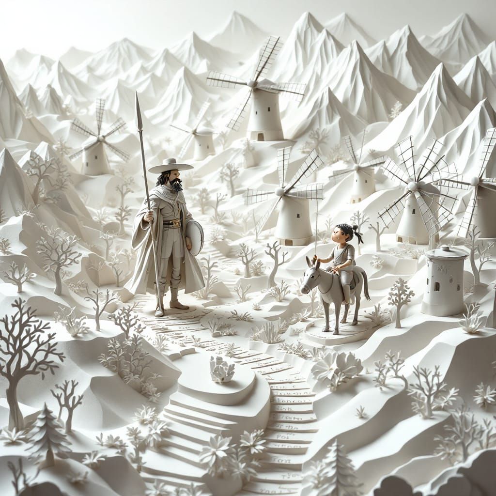 Don Quixote Paper Diorama Sculpture
