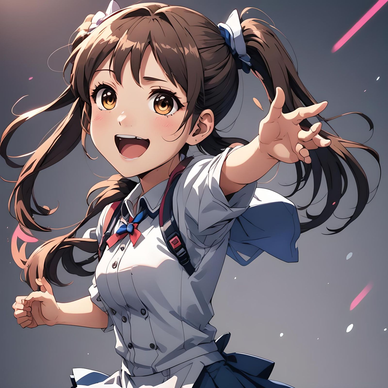 Happy Anime Techno Girl Waving, Cel-Shaded Style