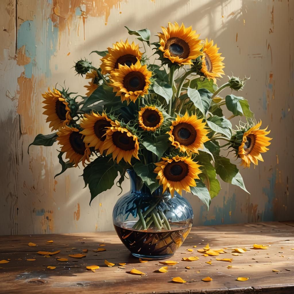 Vibrant Sunflowers Still Life in Splash Art Style