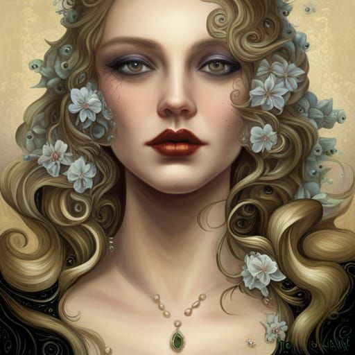 Ethereal Blonde Woman with Flowers: Art Nouveau Style