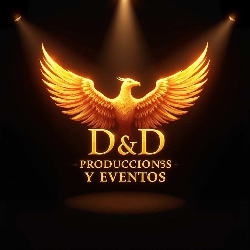 Golden Phoenix Logo in Cinematic Style with Hollywood Spotli...