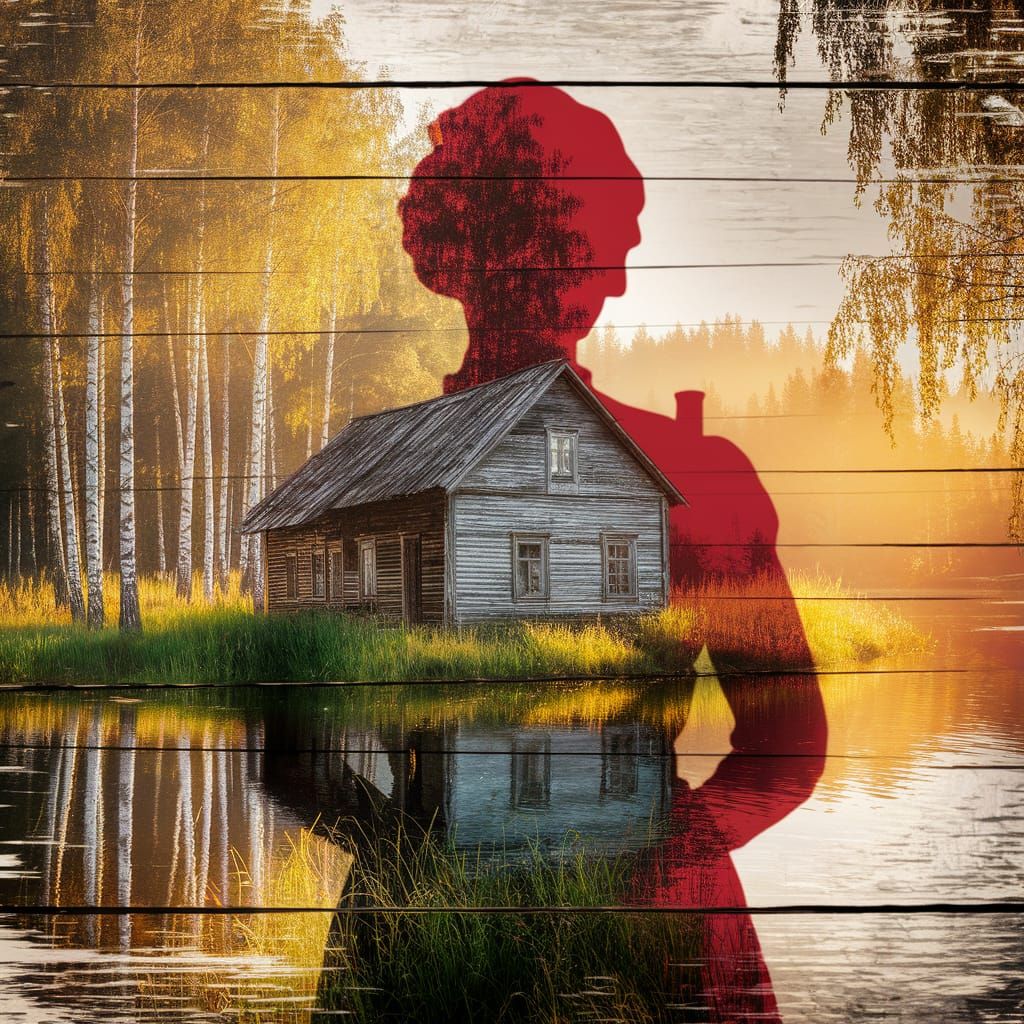 Lithuanian House and Woman in Golden Light