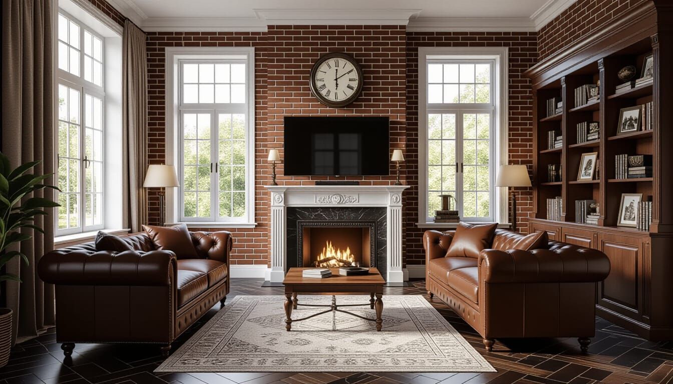 Victorian Living Room with Grand Fireplace and Vintage Decor
