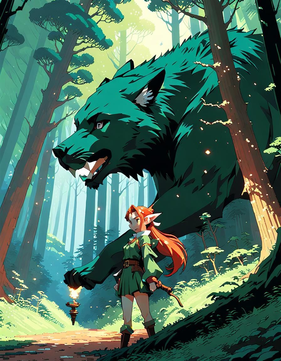 Pixel Art Elf in Magical Forest