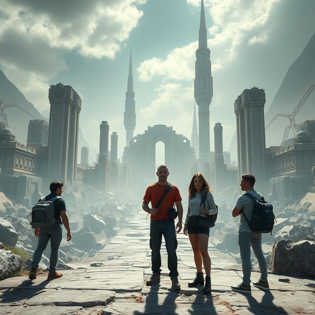 Tourists Visit Alien City Ruins: 3D Game Cinematic