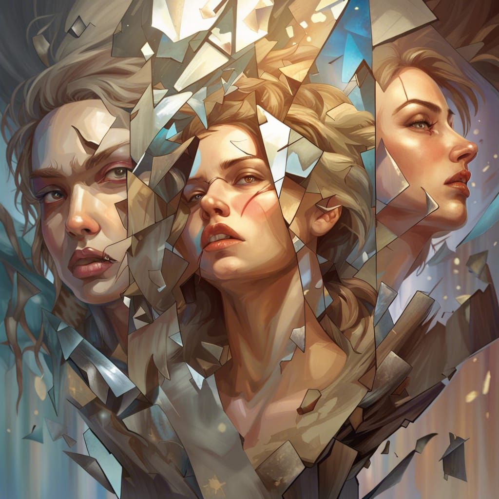 Shattered Persona: A Broken Mind in Art Nouveau Style