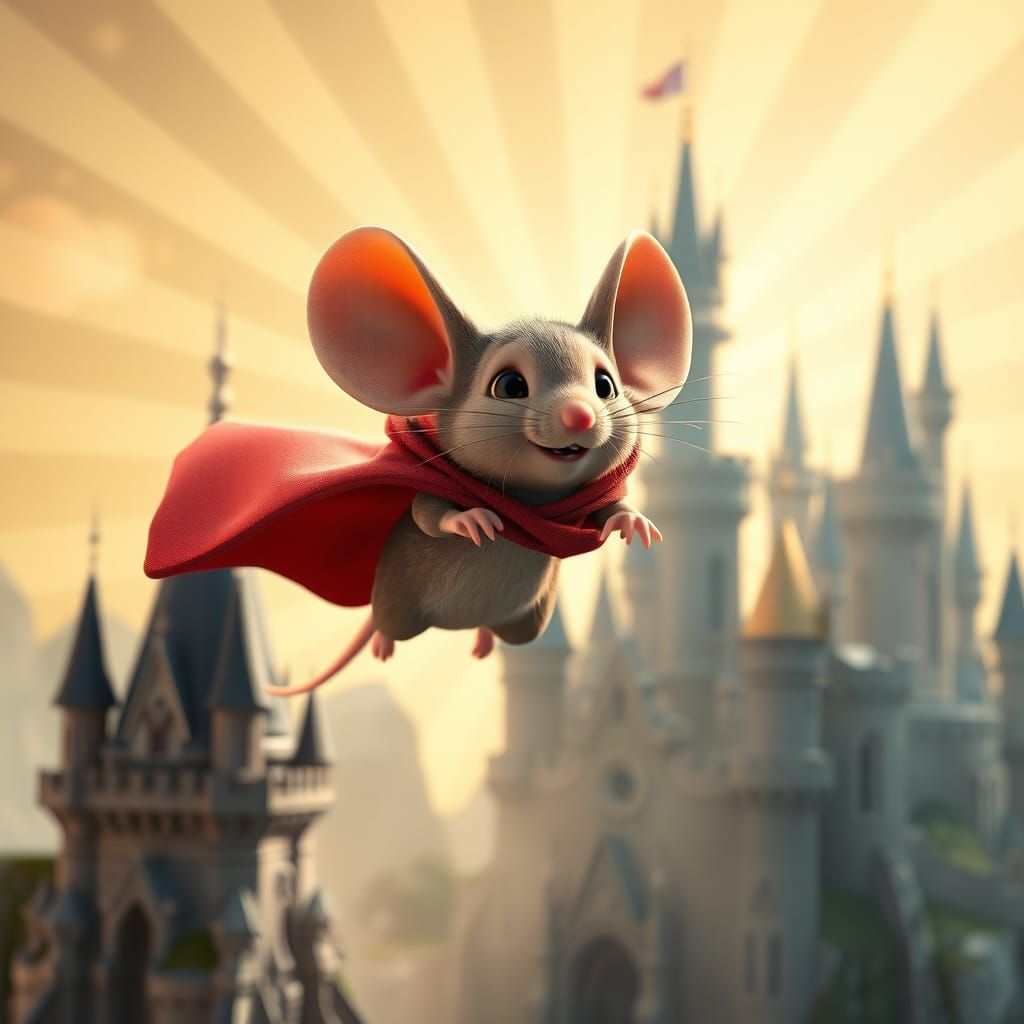 Mouse with Big Ears Flies Around Castle in 3D