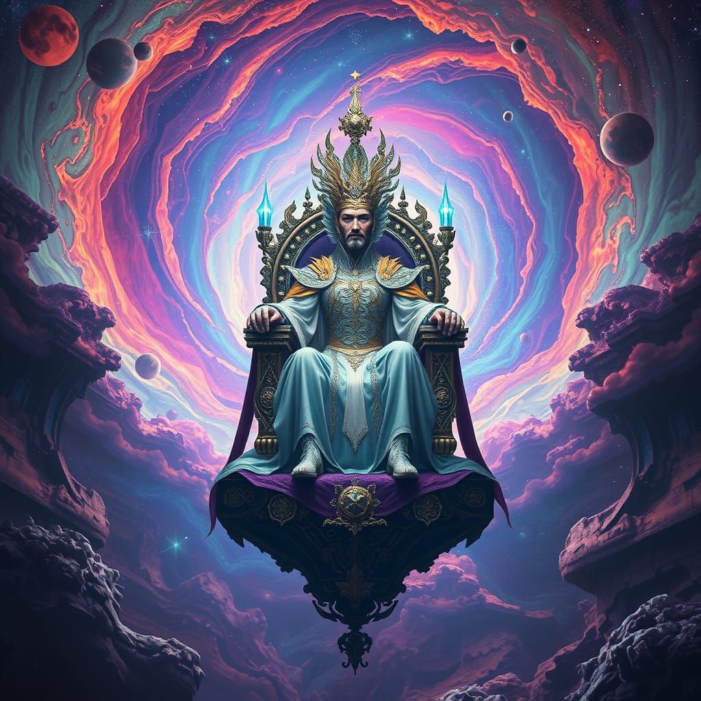 Cosmic Monarch Enthroned in Vibrant Vortex