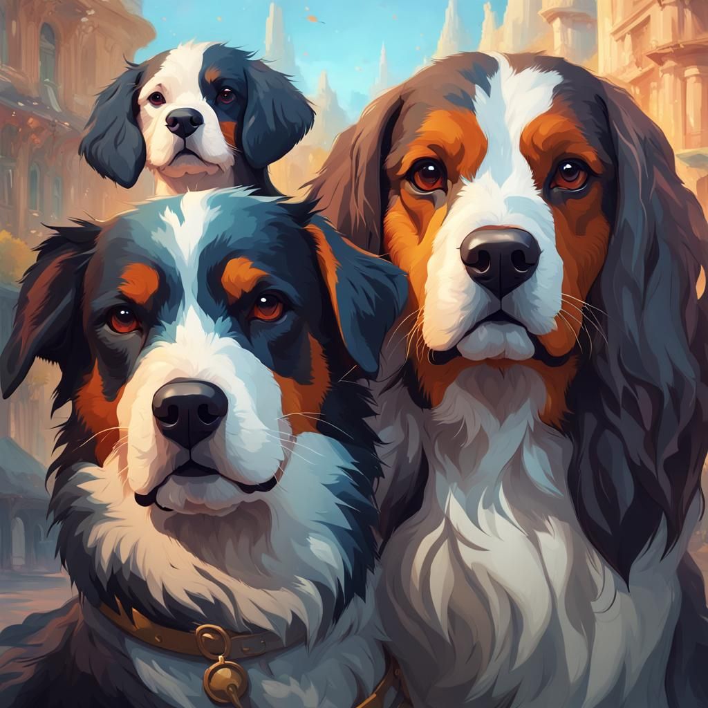 Hyperdetailed Portrait of Dog Friends