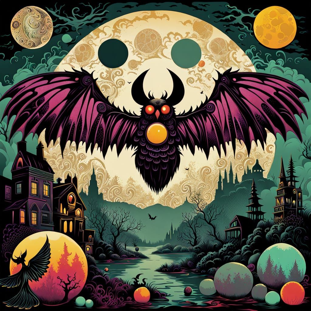Mothman in Vintage Eerie Illustration Style