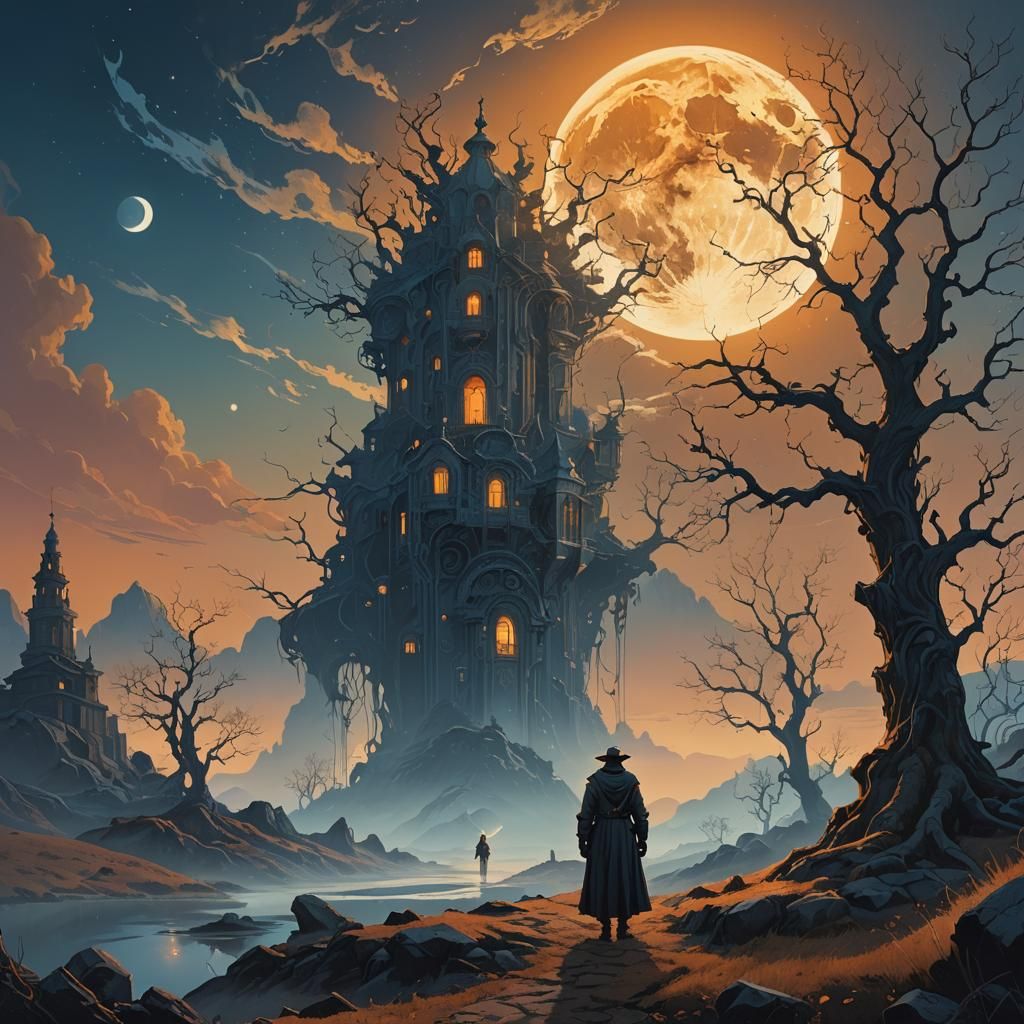 Mystical Operatic Figure in Baroque Landscape