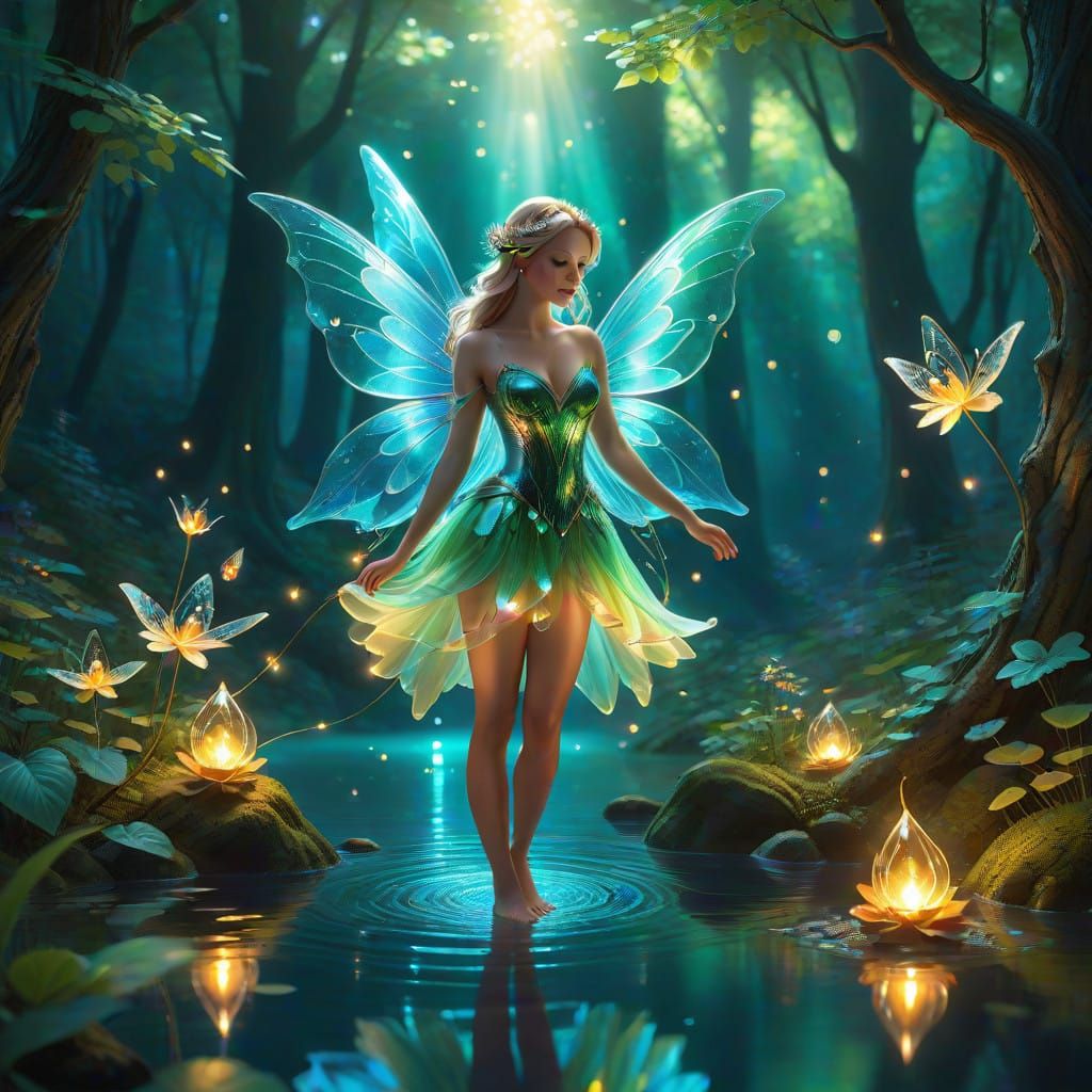 Ethereal Glass Fairy Amidst Emerald Fantasy