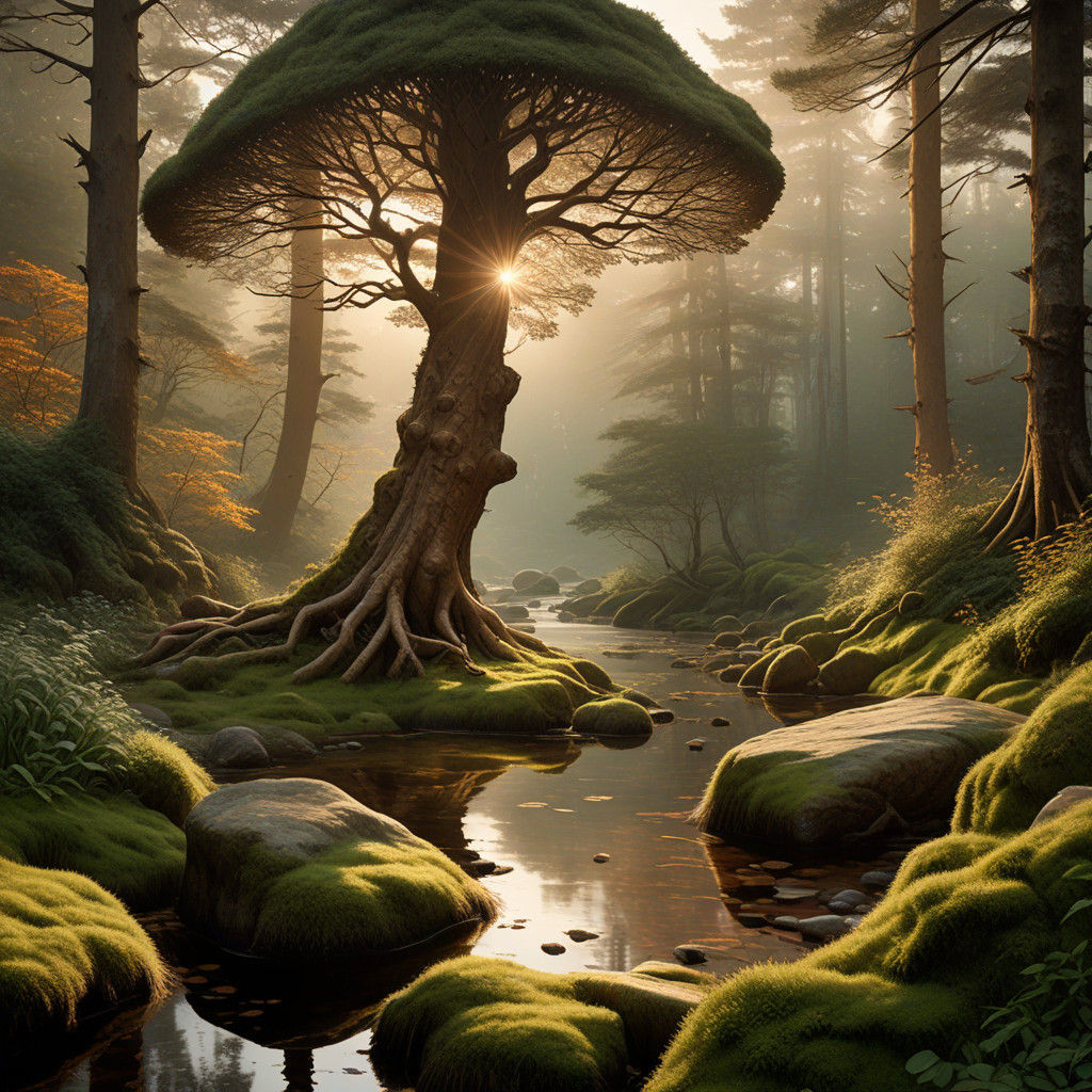 Serene Forest Landscape in Earthy Tones