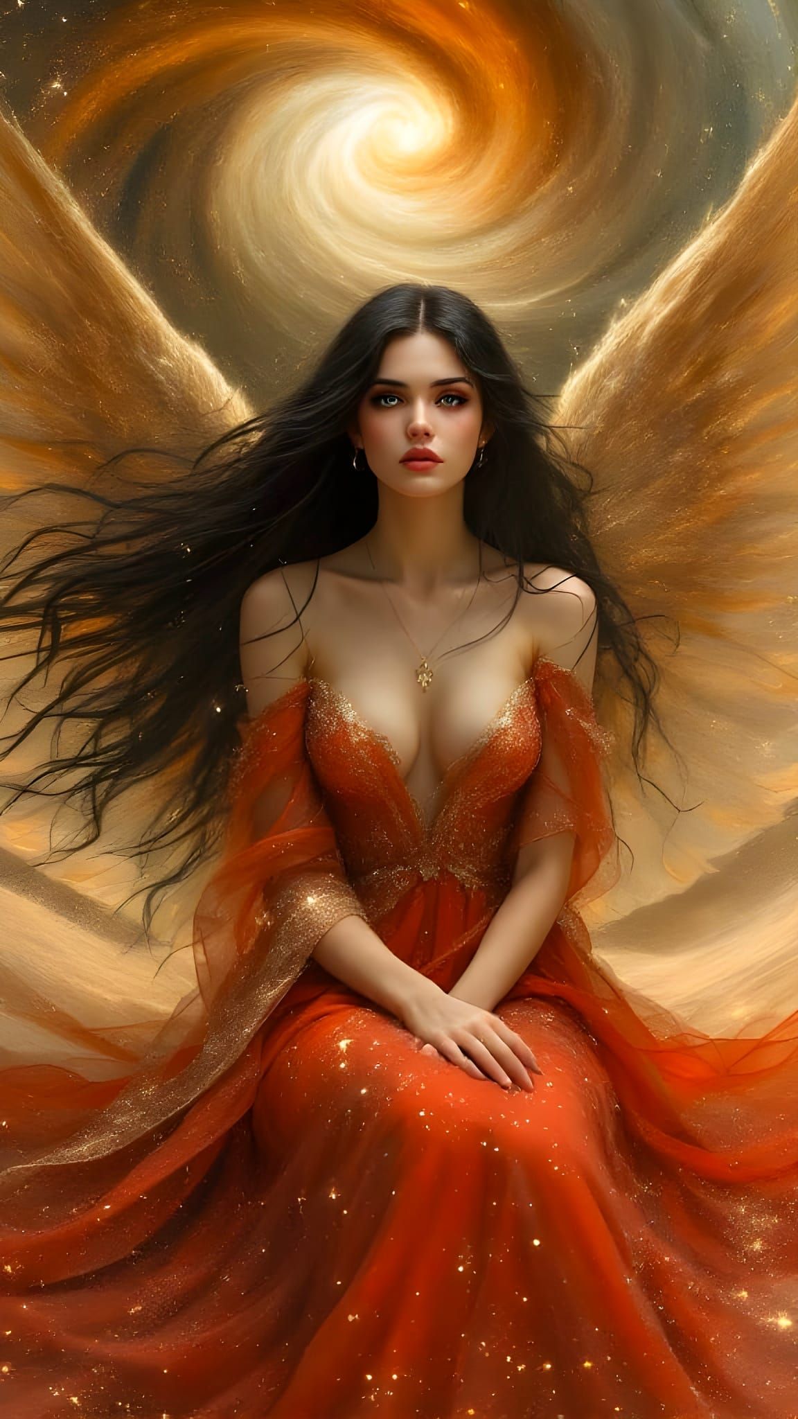 Angel Woman in Tornado Storm, Oil Painting in Fantasy Style