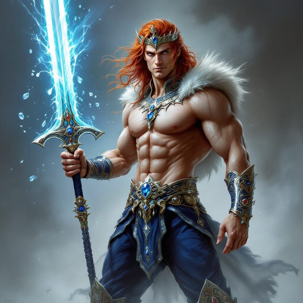 Regal Warrior in Majestic Fantasy Armor with Elemental Sword