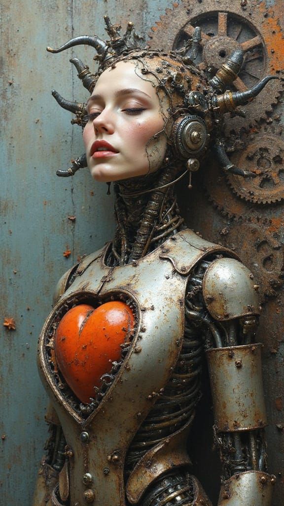 Cyborg Fairy Reveals Mechanical Heart in Abstract Chaos