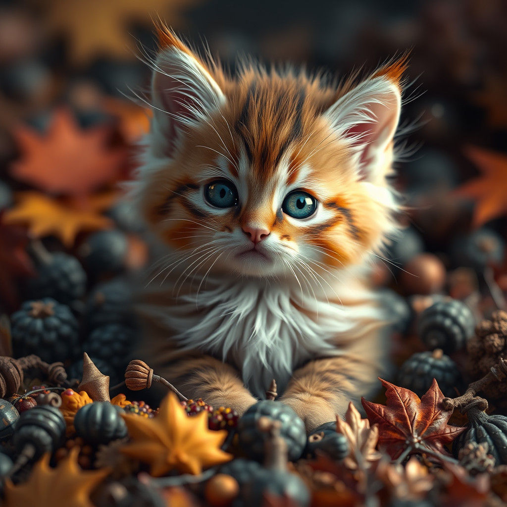 Thanksgiving Kitten in Detailed Matte Painting