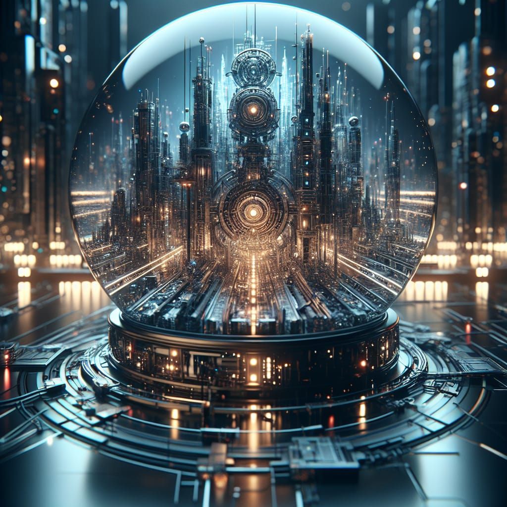 Electric City in Snowglobe, Science Fiction Art