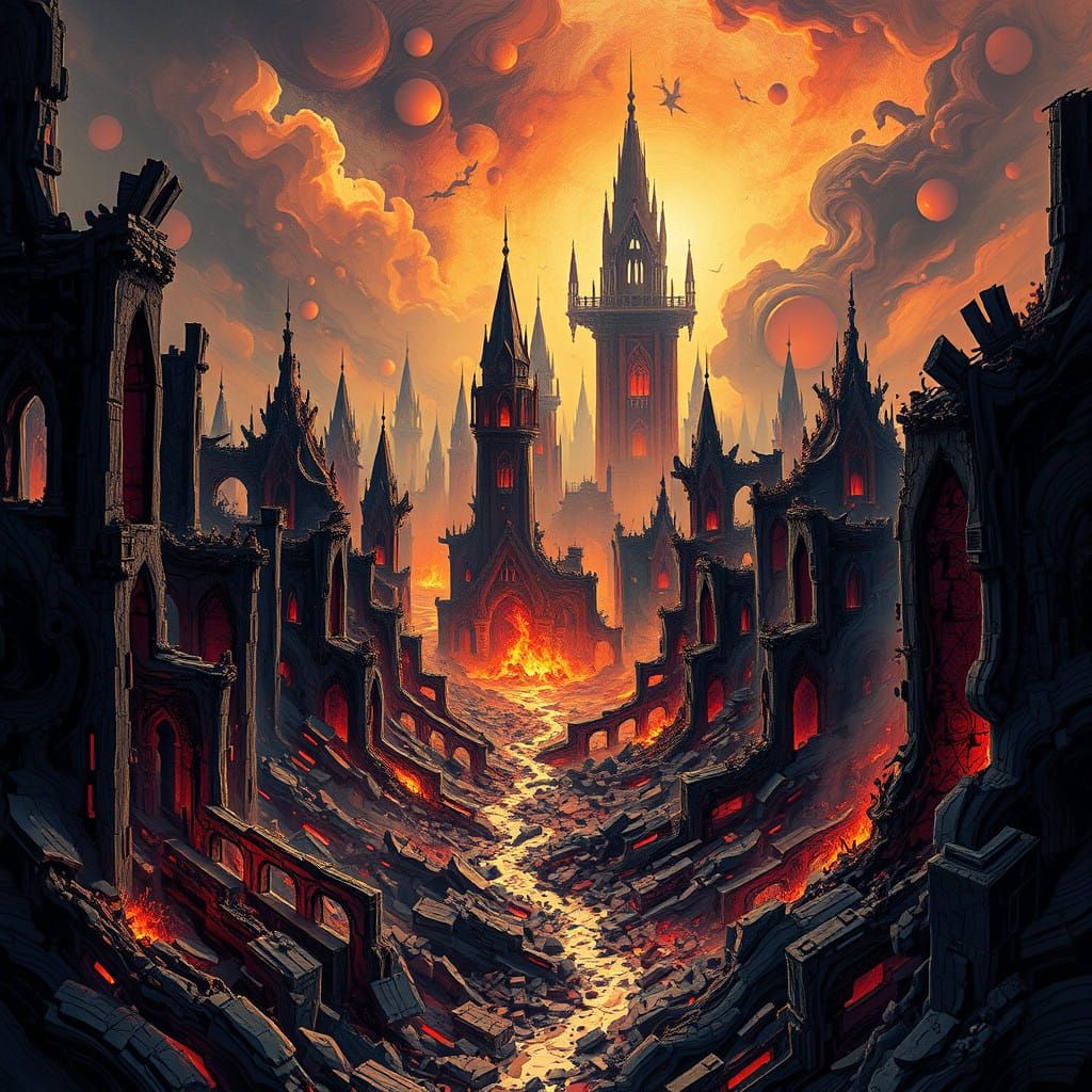 Apocalyptic Cityscape in Mesmerizing Abstract Vector Fractal...