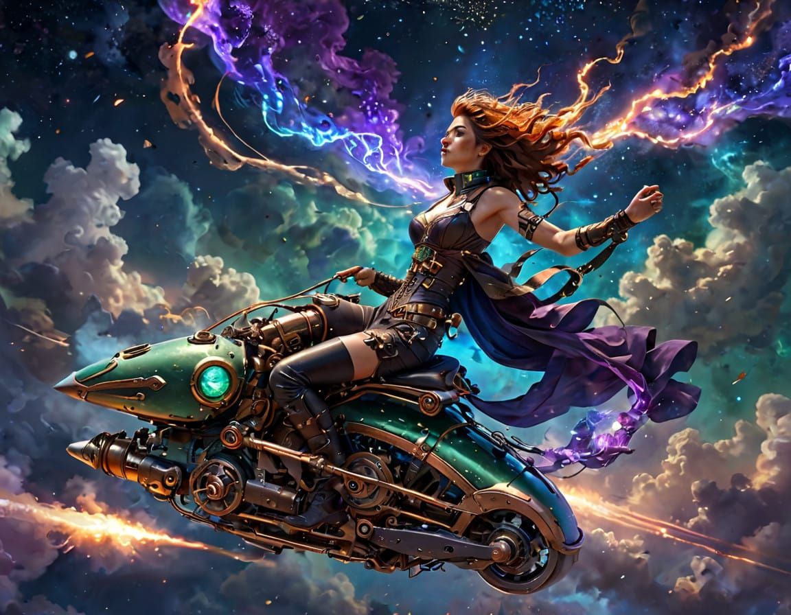 Steampunk Space Rider in a Cosmic Landscape