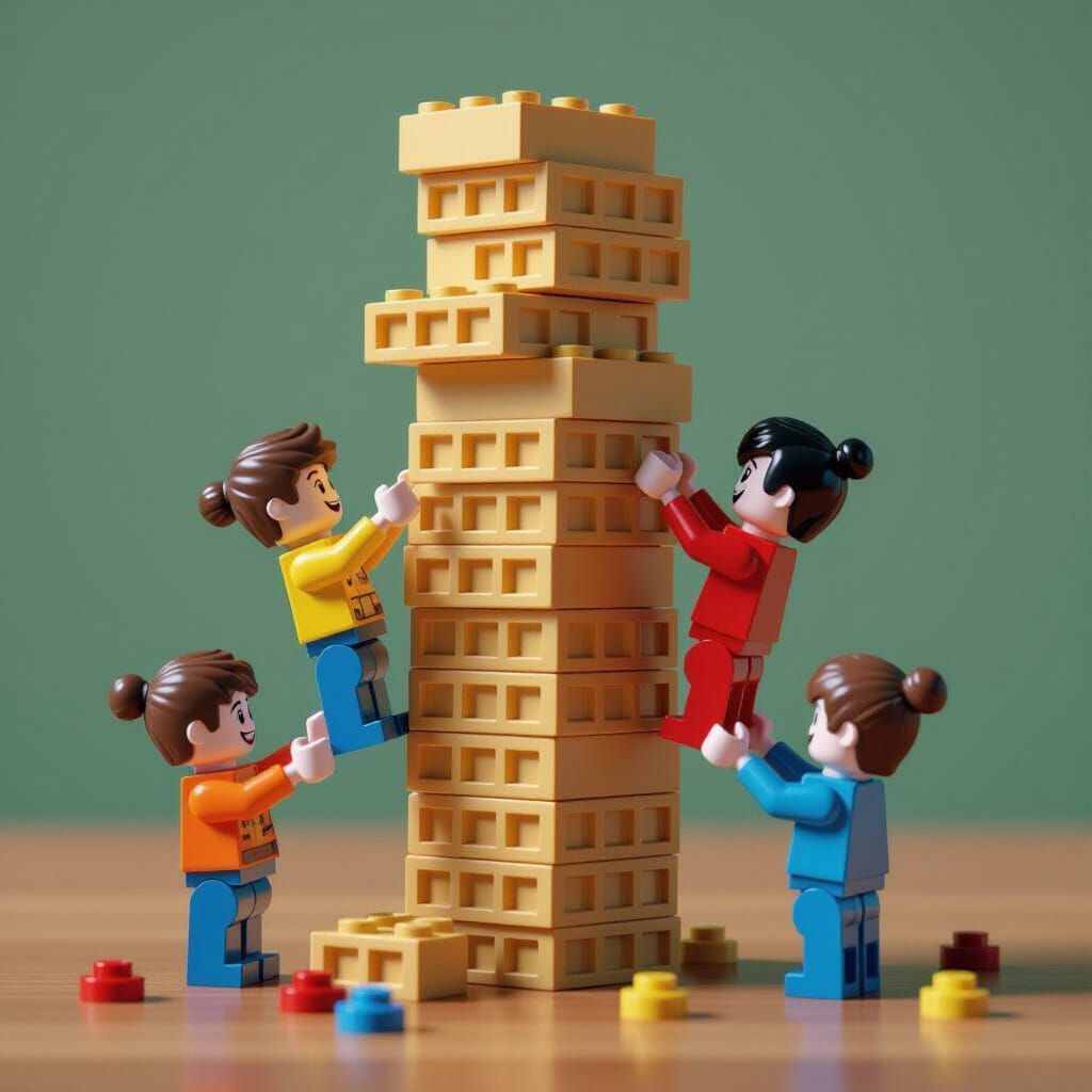 Animated Figures Building Waffle Lego Tower