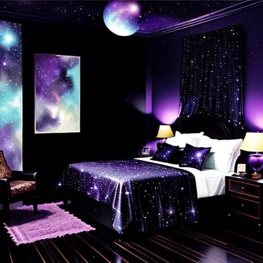 Night Sky Bedroom Hideaway in Vaporwave Art Deco Style