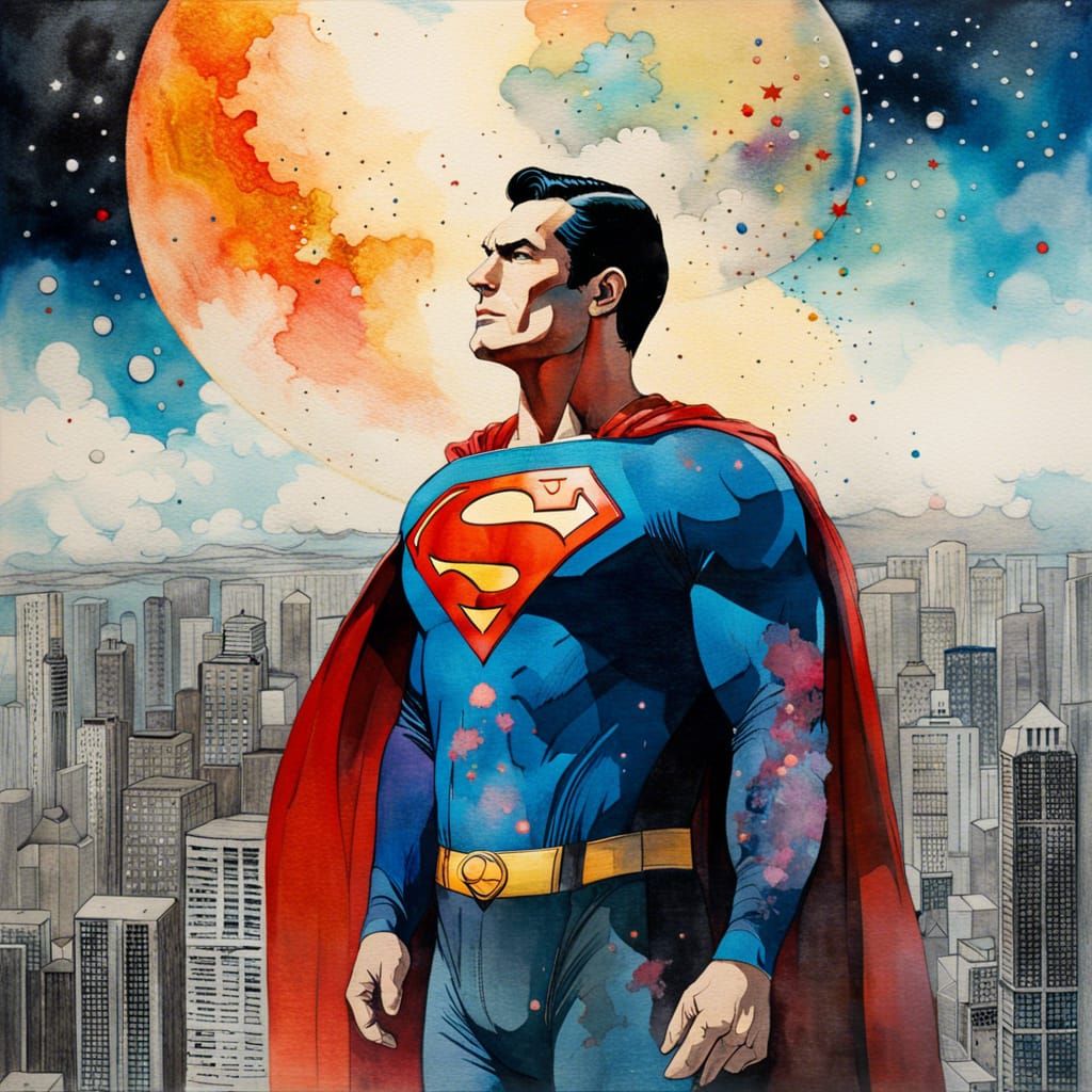 Superman Double Exposure Portrait with Exploding Planet
