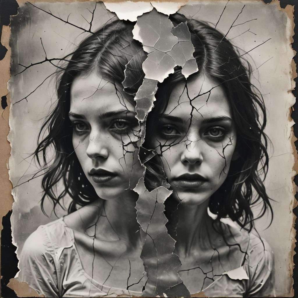 Surreal Double Exposure Portrait on Cracked Paper
