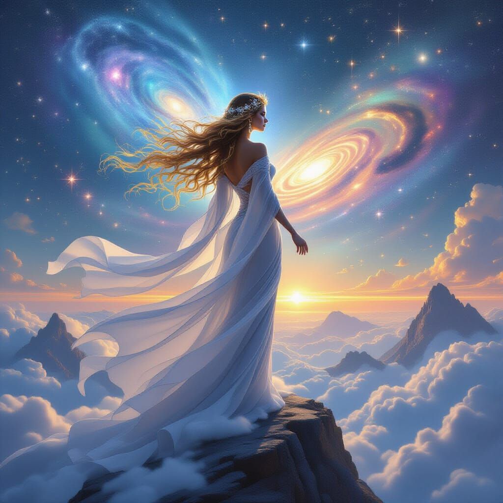 Celestial Goddess Overlooking Cosmos: A Digital Painting