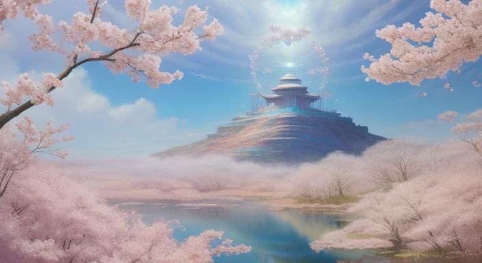 Crystal Sakura Flower in Surreal Oil Painting