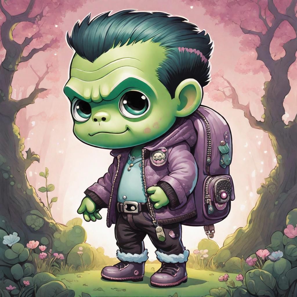 Cute Frankenstein Monster Goes to School
