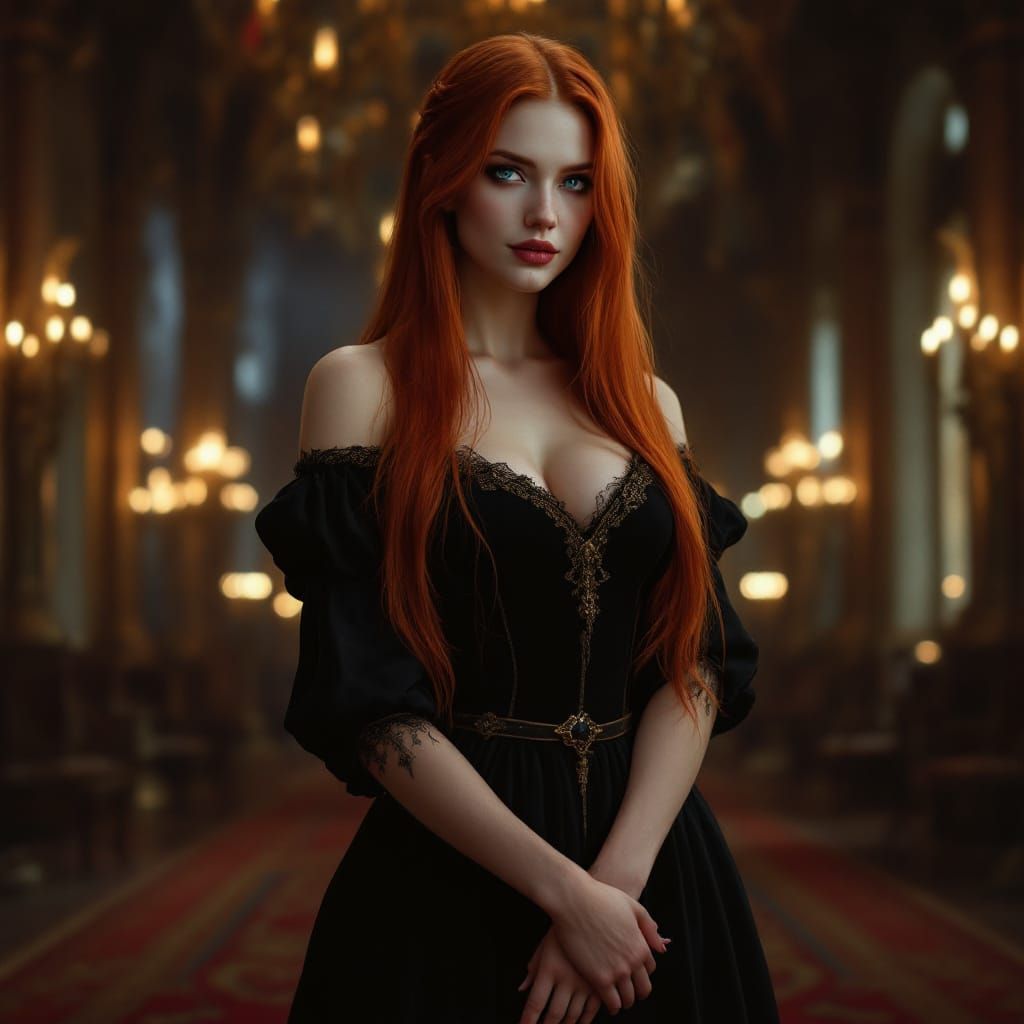 Redhead Vampire Princess in Art Nouveau Style