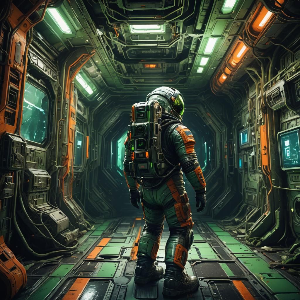 Astronaut Explores Eerie Derelict Spacecraft Interior