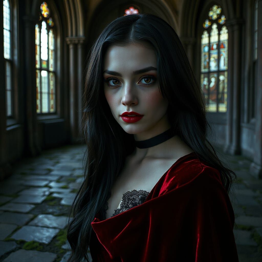 Ethereal Gothic Goddess in Cathedral Shadows