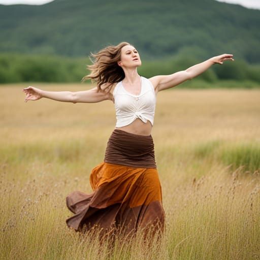 Boho Dancer in Golden Light Landscape